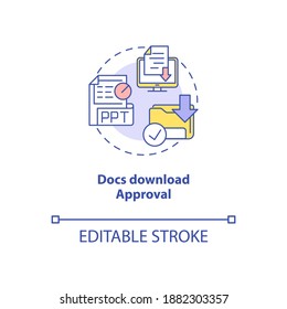 Docs download approval concept icon. Security parameter idea thin line illustration. Setting sharing permission. Different text files. Vector isolated outline RGB color drawing. Editable stroke