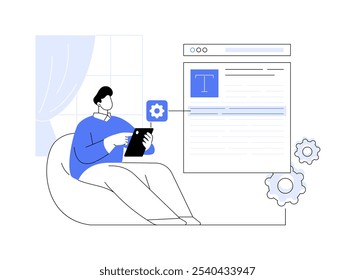 Documentos e notas editando app ilustrações isoladas do vetor de desenho animado. Homem editando documentos no smartphone, tecnologia de TI moderna, desenvolvimento de aplicativos, produtividade melhoria de desenho animado vetorial.