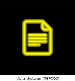 Docs yellow glowing neon ui ux icon. Glowing sign logo vector