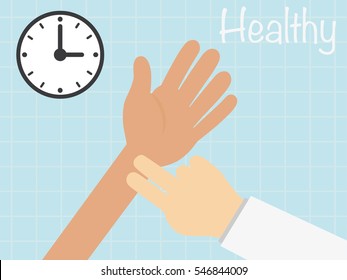 Docter Checks The Pulse .healthy Concept . Vector Illustration.