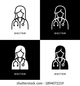 Docter Women Icon Symbol Illustration. Female Nurse Logo. Professional Healthcare Design Vector Icons Set