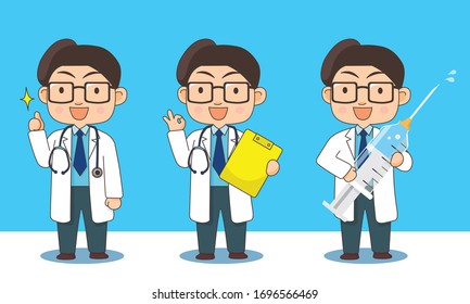 Doctor with 3 poses give information Set B (with line stroke)