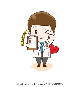 Doctor activities. Vector illustration of cute chibi character isolated on white background. 