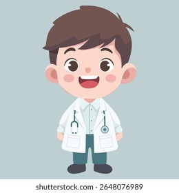 Doctor activities. Vector illustration of cute chibi character male doctor
