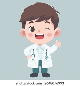Doctor activities. Vector illustration of cute chibi character male doctor is comforting the patient