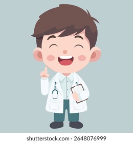 Doctor activities. Vector illustration of cute chibi character male doctor bring good news to patients