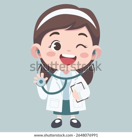 Doctor activities. Vector illustration of cute chibi character female doctor with stethoscope