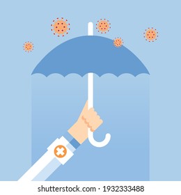 Doctor acts as a protection against virus attacks, Vector illustration in flat style