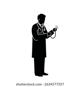 Doctor Adjusting Stethoscope Silhouette: Professional Healthcare Icon