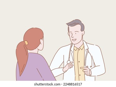 doctor advice consultation patient with outline or line and clean simple people style
