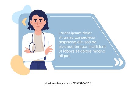 Doctor Advice Quote Textbox With Flat Character. Medical Service. Speech Bubble With Editable Cartoon Illustration. Creative Quotation Isolated On White Background. Bebas Neue Font Used