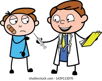 Doctor Advised Patient for Vaccination - Professional Cartoon Doctor Vector Illustration