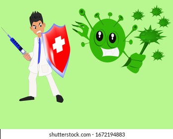 doctor against corona virus, Vector illustration of corona covid-19 virus. cure corona virus. the concept of the corona virus vaccine