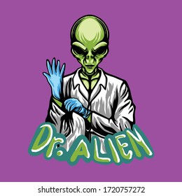 Doctor alien illustration isolated in purple background.