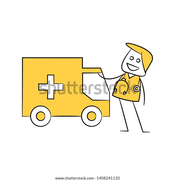 doctor and\
ambulance car icon in yellow\
theme
