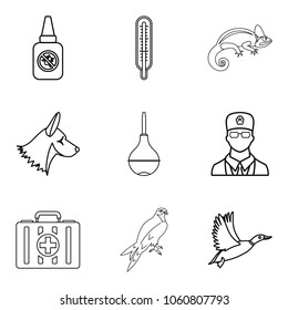 Doctor for animal icons set. Outline set of 9 doctor for animal vector icons for web isolated on white background