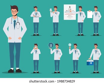 Doctor animation set flat vector design.