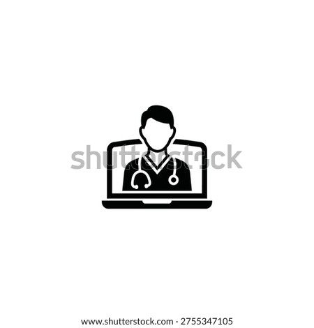 A doctor appears on a laptop screen wearing a stethoscope.