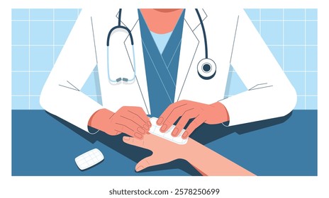 Doctor applying bandage on hand