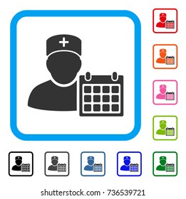 Doctor Appointment icon. Flat grey pictogram symbol in a light blue rounded rectangular frame. Black, gray, green, blue, red, orange color versions of Doctor Appointment vector.