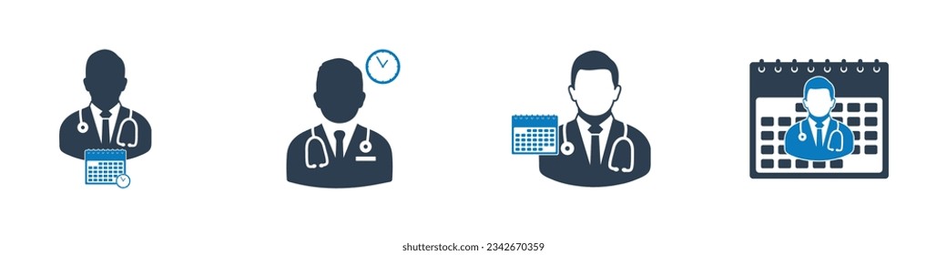 Juego de iconos de cita del médico. Ilustración editable de vectores planos.