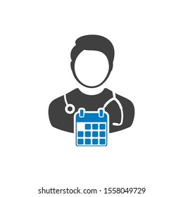 Doctor Appointment Icon Vector With Stethoscope for Medical Consultation Physician Profile Male Avatar with Calendar Symbol Pictogram illustration