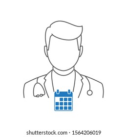 Doctor Appointment Icon Vector With Stethoscope for Medical Consultation Physician Profile Male Avatar with Calendar Symbol Pictogram illustration