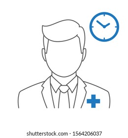 Doctor Appointment Icon Vector With Stethoscope for Medical Consultation Physician Profile Male Avatar with Clock Time Symbol Pictogram illustration