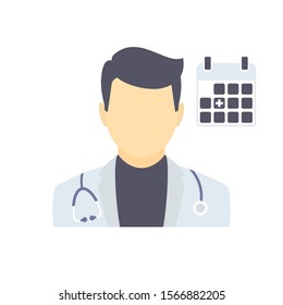 Doctor Appointment Icon Vector With Stethoscope for Medical Consultation Physician Profile Male Avatar with Calendar Symbol Pictogram flat illustration