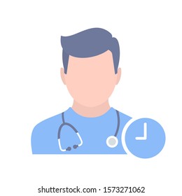 Doctor Appointment Icon Vector With Stethoscope for Medical Consultation Physician Profile Male Avatar with Clock Time Symbol Pictogram illustration