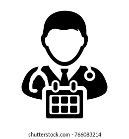 Doctor Appointment Icon Vector With Stethoscope for Medical Consultation Physician 
Profile Male Avatar with Calendar Symbol in Glyph Pictogram illustration