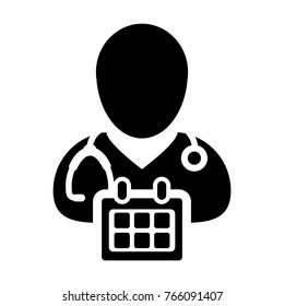 Doctor Appointment Icon Vector With Stethoscope for Medical Consultation Physician Profile Male Avatar with Calendar Symbol in Glyph Pictogram illustration
