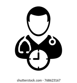 Doctor Appointment Icon Vector With Stethoscope for Medical Consultation Physician Profile Male Avatar with Clock Time Symbol in Glyph Pictogram illustration