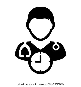 Doctor Appointment Icon Vector With Stethoscope for Medical Consultation Physician Profile Male Avatar with Clock Time Symbol in Glyph Pictogram illustration