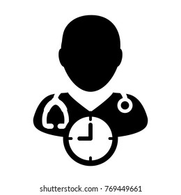 Doctor Appointment Icon Vector With Stethoscope for Medical Consultation Physician Profile Male Avatar with Clock Time Symbol in Glyph Pictogram illustration