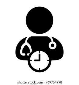 Doctor Appointment Icon Vector With Stethoscope for Medical Consultation Physician Profile Male Avatar with Clock Time Symbol in Glyph Pictogram illustration