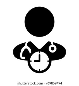 Doctor Appointment Icon Vector With Stethoscope for Medical Consultation Physician Profile Male Avatar with Clock Time Symbol in Glyph Pictogram illustration