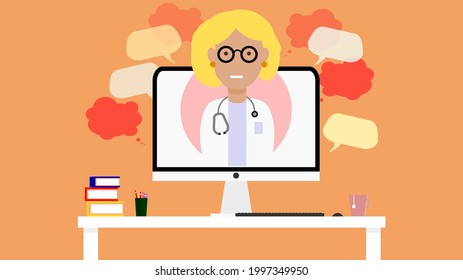 Doctor appointment. Online medical consultation and support. Modern healthcare and online consultation technologies. Expert medical doctor advice via your computer.