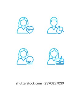 Doktor Termin Pixel perfekte Farbverlauf-linearen Vektorsymbole setzen. Otorhinolaryngologie und Kardiologie. Diagnose. Kontursymbol für dünne Linien entwirft Bündel. Kollektion isolierter Konturillustrationen