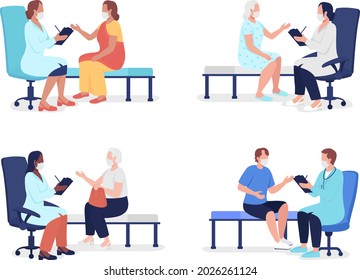 Doctor appointment semi flat color vector characters set. Full body people on white. Going to doctor for medical advice isolated modern cartoon style illustration for graphic design and animation