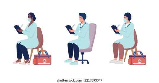 Doctor appointment semi flat color vector characters set. Editable figures. Full body people on white. Medical simple cartoon style illustrations for web graphic design and animation pack