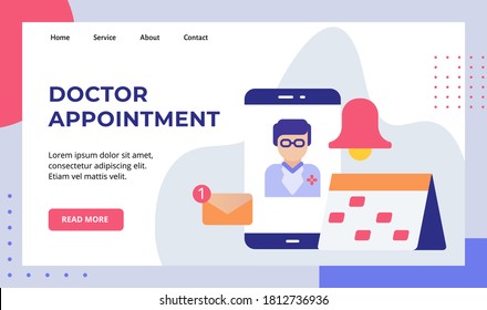Doctor appointment smartphone screen schedule calendar reminder email notification campaign for web website home homepage landing page template banner with modern flat style