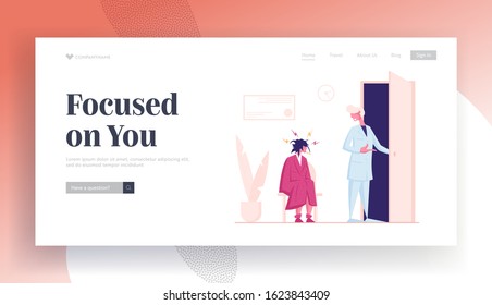 Doctor Appointment and Treatment Website Landing Page. Haggard Woman in Robe with Thermometer in Mouth Sitting in Clinic or Hospital Hall Waiting Web Page Banner. Cartoon Flat Vector Illustration
