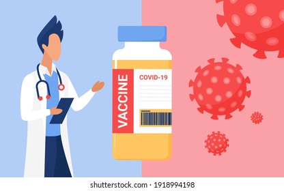 Doctor appointment, vaccination medicine healthcare concept vector illustration. Cartoon medical worker man character recommending immunization with vaccine in hospital, prevention measure background