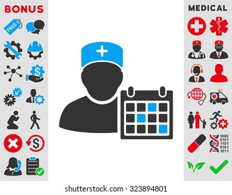 Doctor Appointment vector icon. Style is bicolor flat symbol, blue and gray colors, rounded angles, white background.