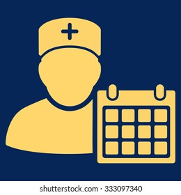 Doctor Appointment vector icon. Style is flat symbol, yellow color, rounded angles, blue background.