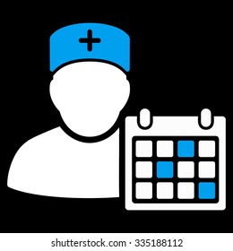Doctor Appointment vector icon. Style is bicolor flat symbol, blue and white colors, rounded angles, black background.