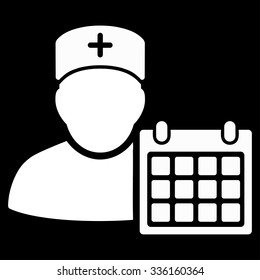 Doctor Appointment vector icon. Style is flat symbol, white color, rounded angles, black background.