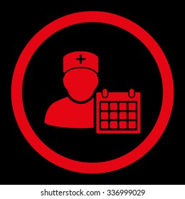 Doctor Appointment vector icon. Style is flat rounded symbol, red color, rounded angles, black background.