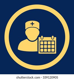 Doctor Appointment vector icon. Style is flat rounded symbol, yellow color, rounded angles, blue background.